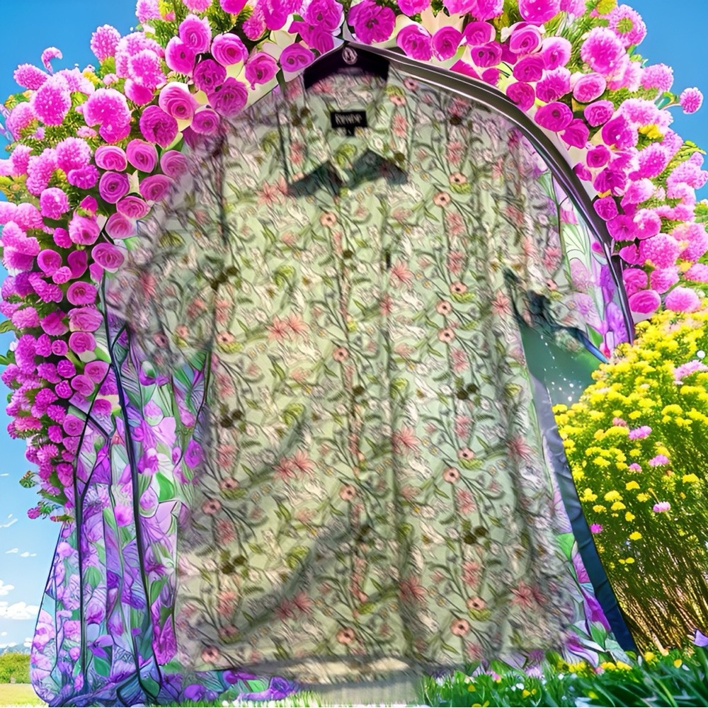 Rip n Dip 100% cotton short-sleeve shirt - cats & flowers - great condition